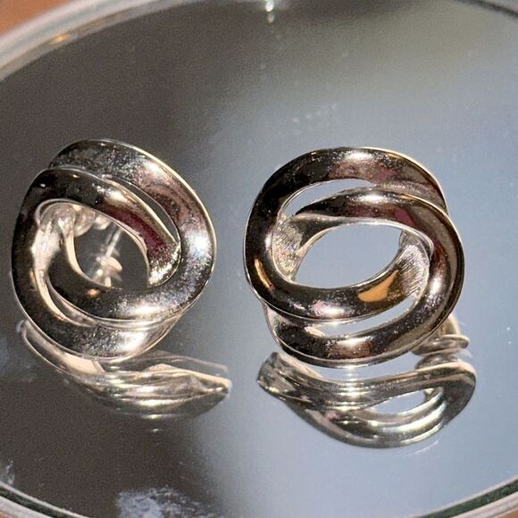 Silver Tone Knot Post Earrings - Picture 2 of 3